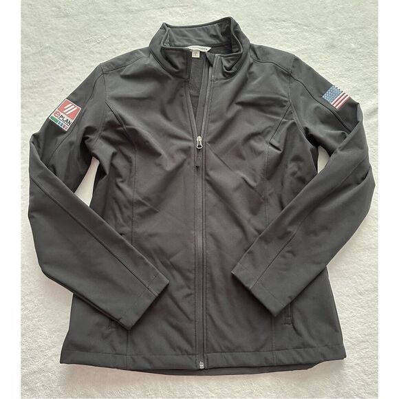 Port authority women’s black jacket with flag and logo patch size L - Picture 2 of 4